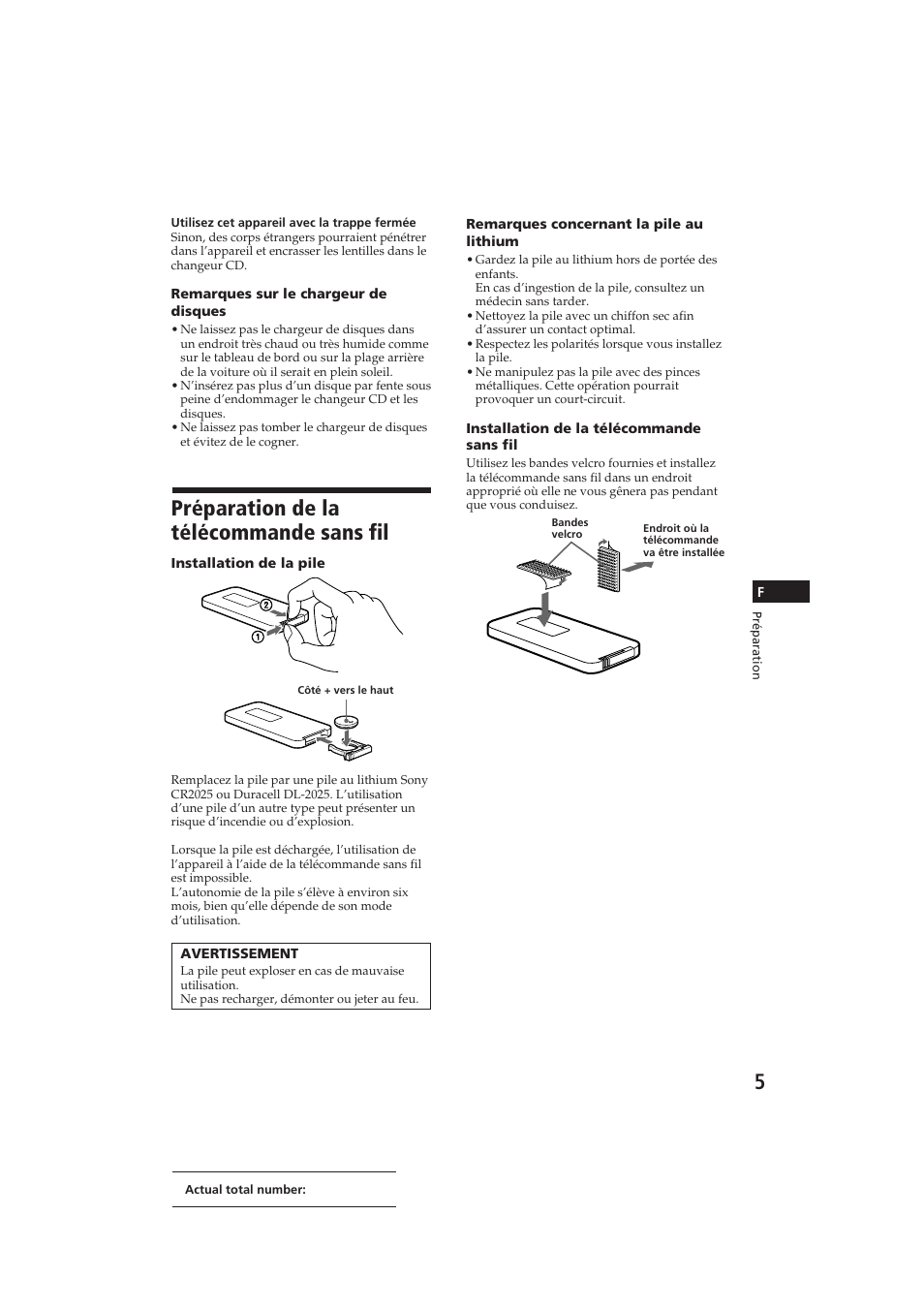 Préparation de la télécommande sans fil | Sony CDX-52RF User Manual | Page 17 / 54