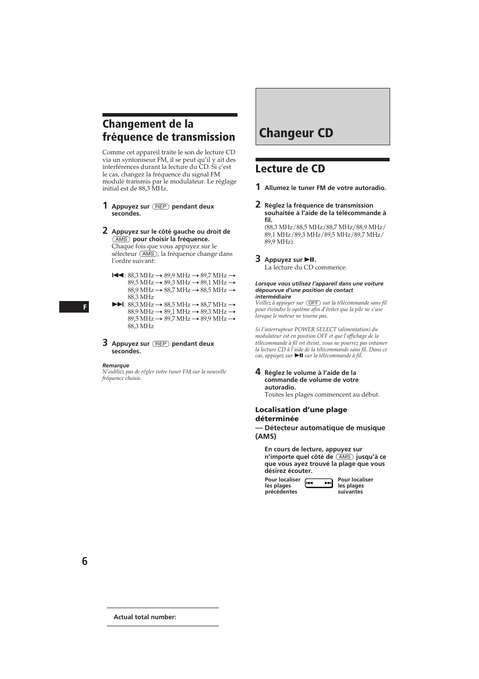 Changeur cd, Changement de la fréquence de transmission, Lecture de cd | Sony CDX-52RF User Manual | Page 18 / 54