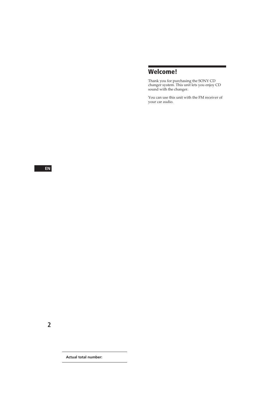 Welcome | Sony CDX-52RF User Manual | Page 2 / 54