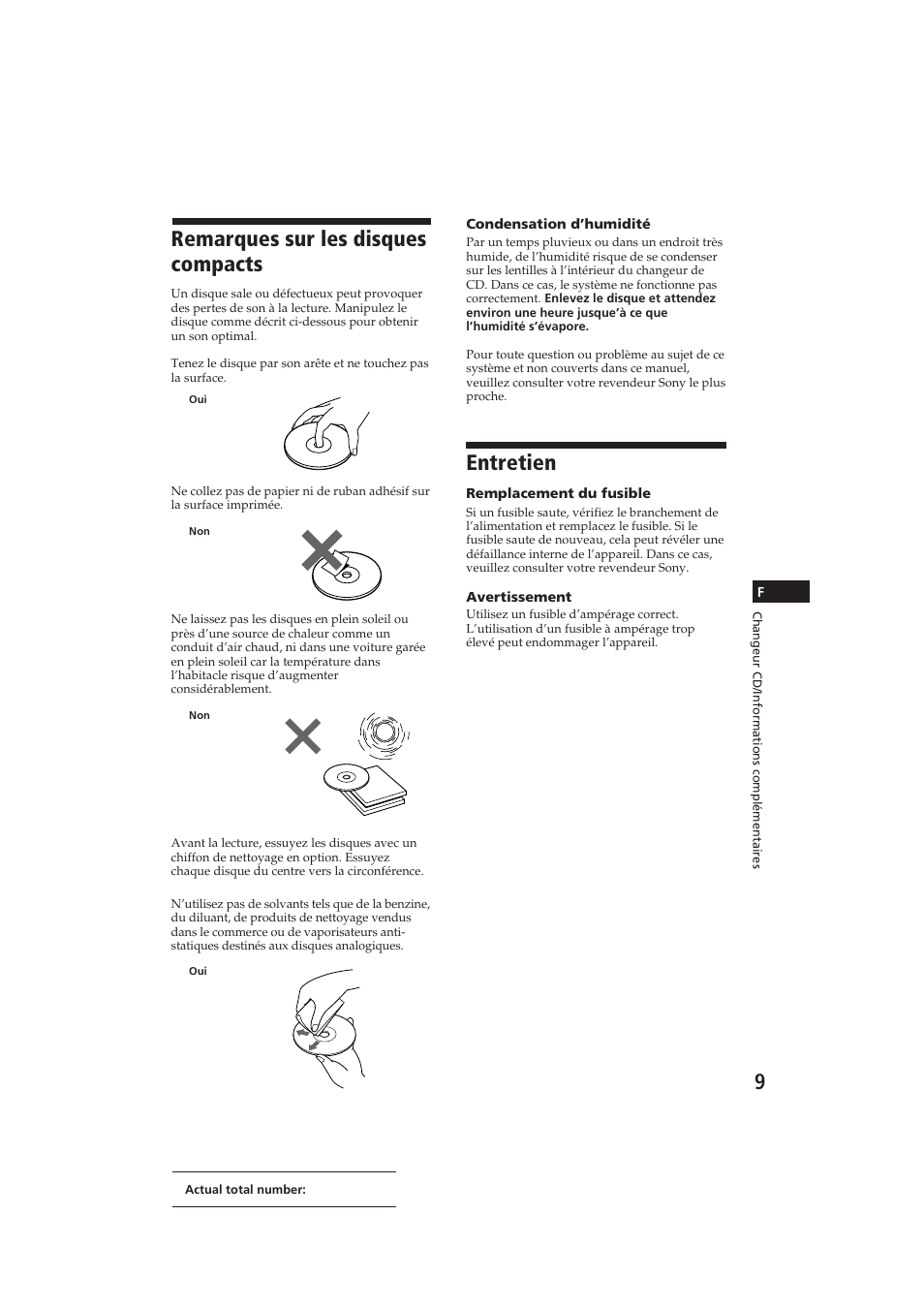 Entretien, Remarques sur les disques compacts | Sony CDX-52RF User Manual | Page 21 / 54