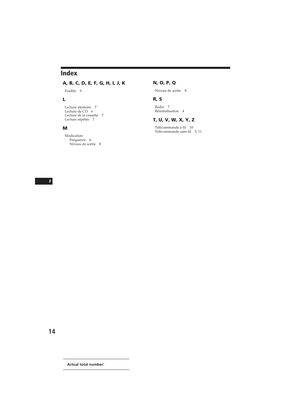 Index | Sony CDX-52RF User Manual | Page 26 / 54