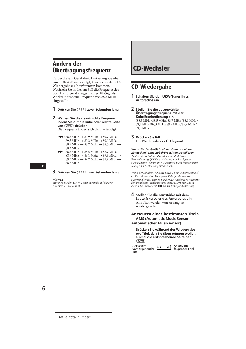 Cd-wechsler, Ändern der übertragungsfrequenz, Cd-wiedergabe | Sony CDX-52RF User Manual | Page 31 / 54