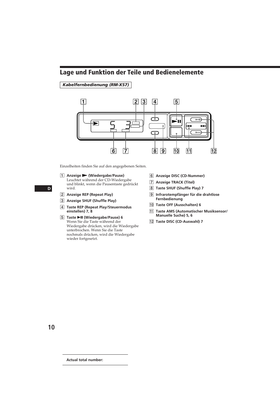 Lage und funktion der teile und bedienelemente | Sony CDX-52RF User Manual | Page 35 / 54