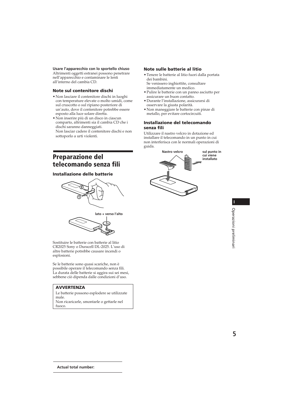 Preparazione del telecomando senza fili | Sony CDX-52RF User Manual | Page 44 / 54