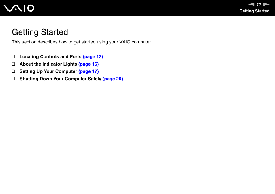 Getting started | Sony V G C - J S 2 0 0 User Manual | Page 11 / 136