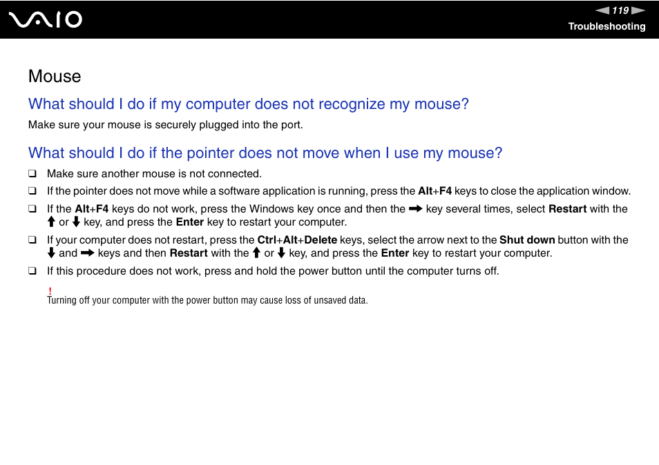 Mouse | Sony V G C - J S 2 0 0 User Manual | Page 119 / 136