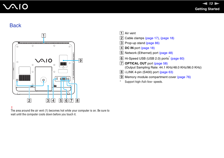 Back | Sony V G C - J S 2 0 0 User Manual | Page 13 / 136