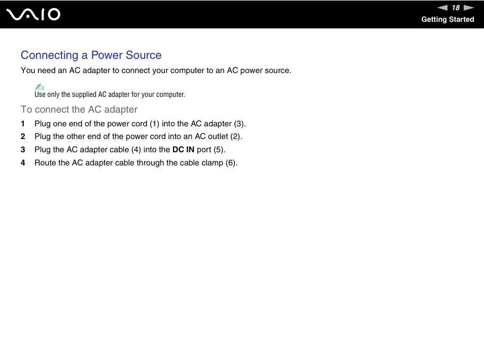 Connecting a power source | Sony V G C - J S 2 0 0 User Manual | Page 18 / 136