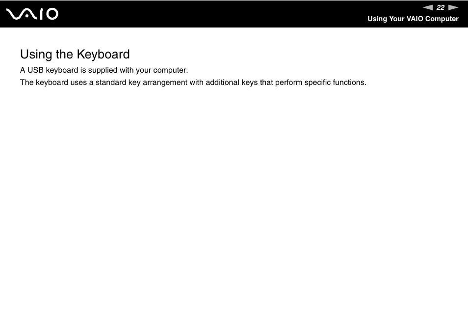Using the keyboard | Sony V G C - J S 2 0 0 User Manual | Page 22 / 136