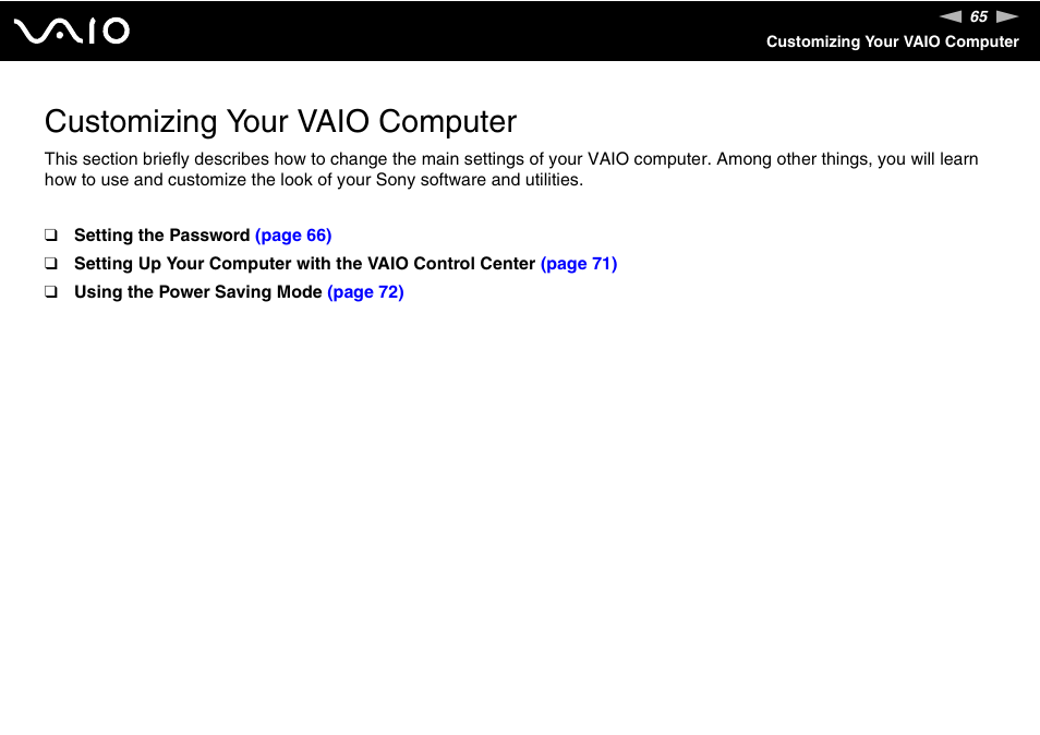 Customizing your vaio computer | Sony V G C - J S 2 0 0 User Manual | Page 65 / 136