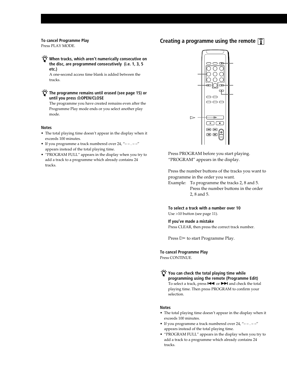 Playing cds, Creating a programme using the remote 1 | Sony CDP-XB630 User Manual | Page 14 / 64