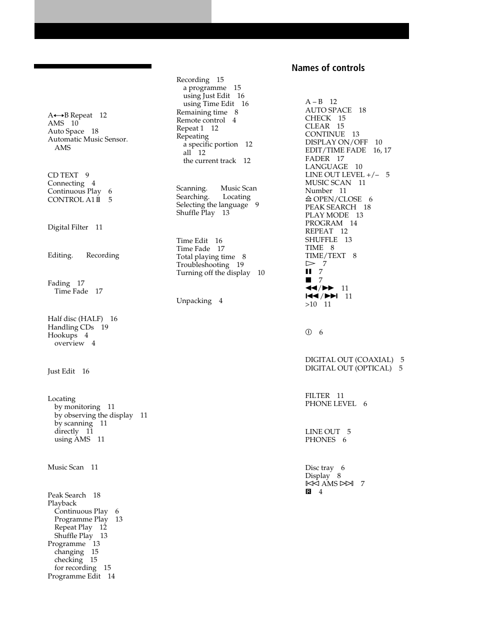 Index | Sony CDP-XB630 User Manual | Page 21 / 64