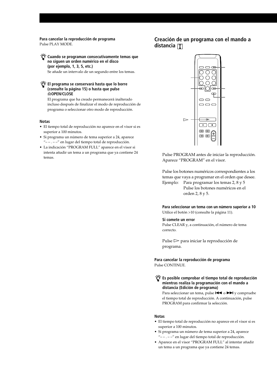 Reproducción de discos compactos, Creación de un programa con el mando a distancia 1 | Sony CDP-XB630 User Manual | Page 54 / 64