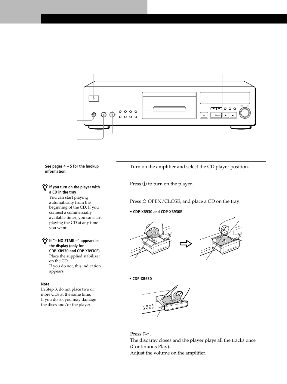 Playing a cd, Basic operations | Sony CDP-XB630 User Manual | Page 6 / 64