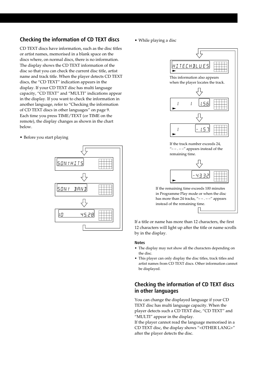 Playing cds, Checking the information of cd text discs, Continued) | While playing a disc, Press | Sony CDP-XB630 User Manual | Page 9 / 64