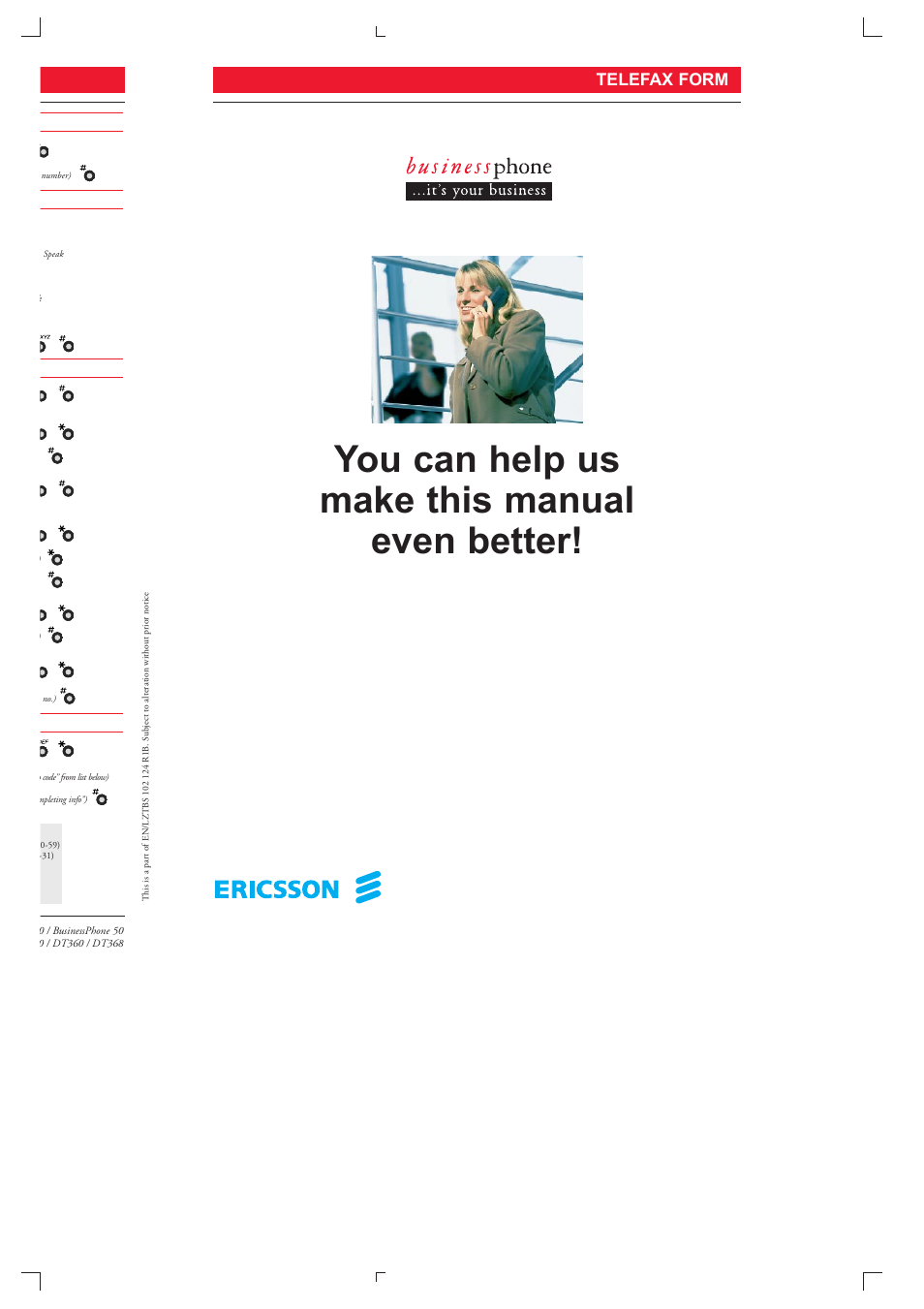 Telefax form, You can help us make this manual even better | Sony DT360 User Manual | Page 3 / 84