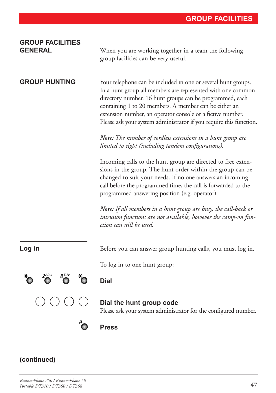 Group facilities | Sony DT360 User Manual | Page 49 / 84