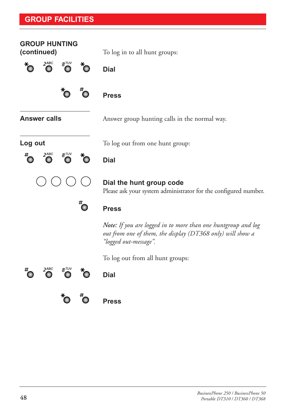 Group facilities | Sony DT360 User Manual | Page 50 / 84