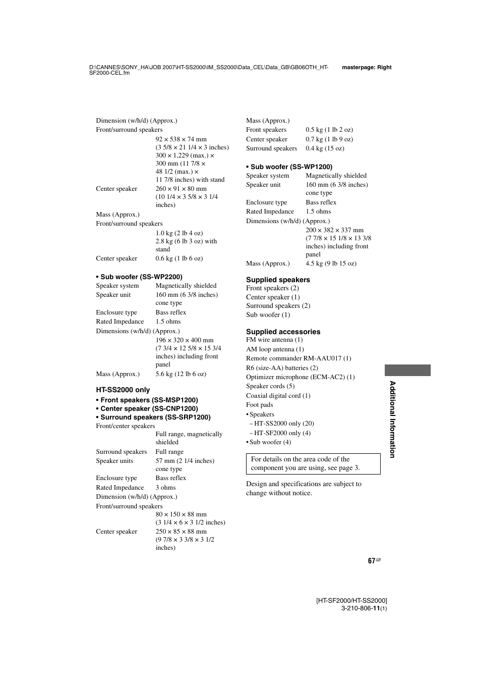 Sony HT-SS2000 User Manual | Page 67 / 68
