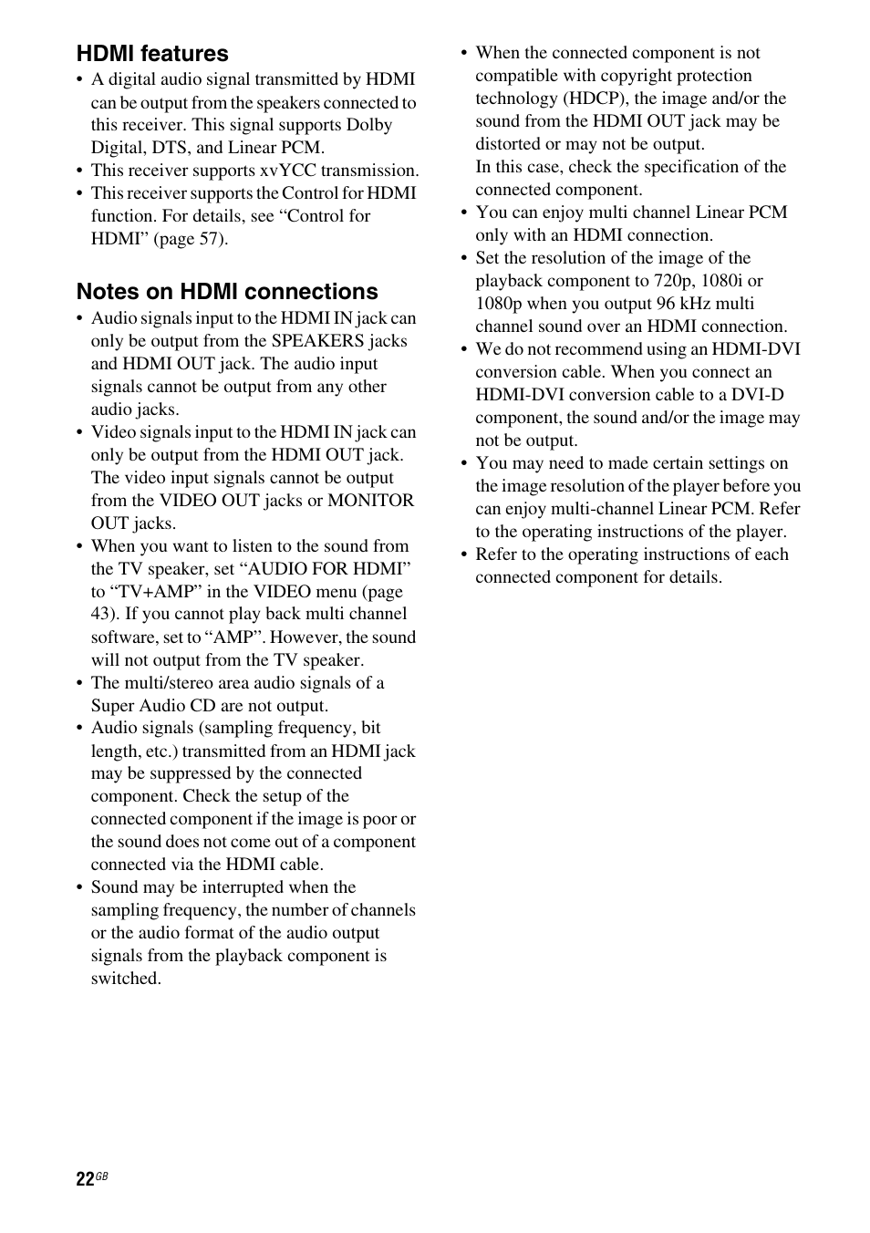 Hdmi features | Sony HT-DDWG800 User Manual | Page 22 / 80