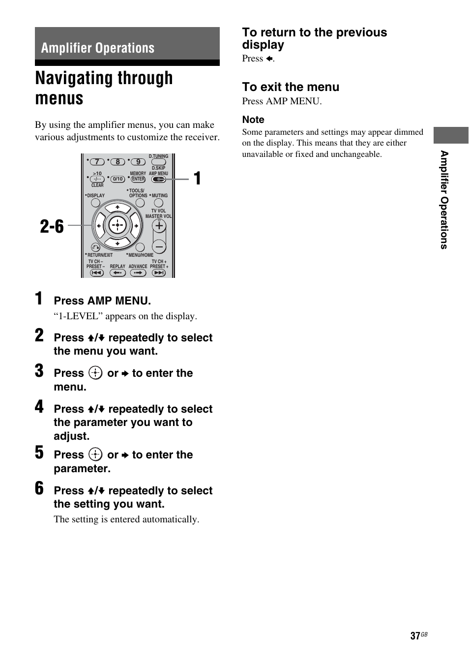 Amplifier operations, Navigating through menus | Sony HT-DDWG800 User Manual | Page 37 / 80
