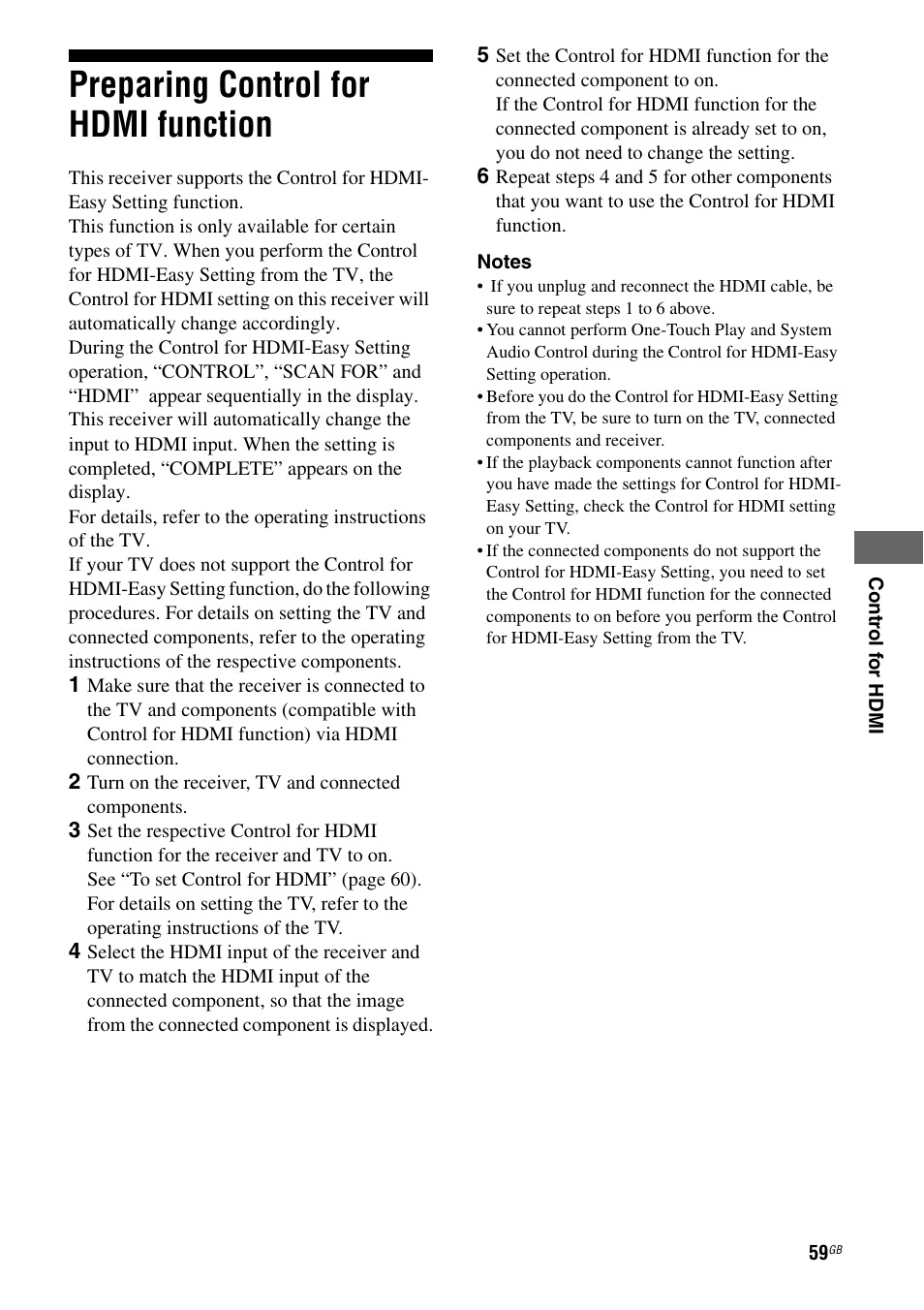 Preparing control for hdmi function | Sony HT-DDWG800 User Manual | Page 59 / 80
