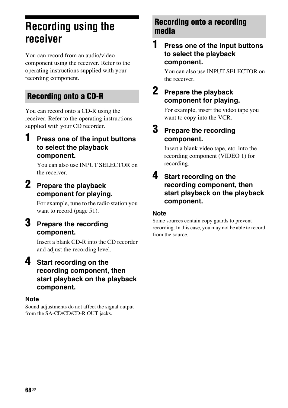 Recording using the receiver | Sony HT-DDWG800 User Manual | Page 68 / 80