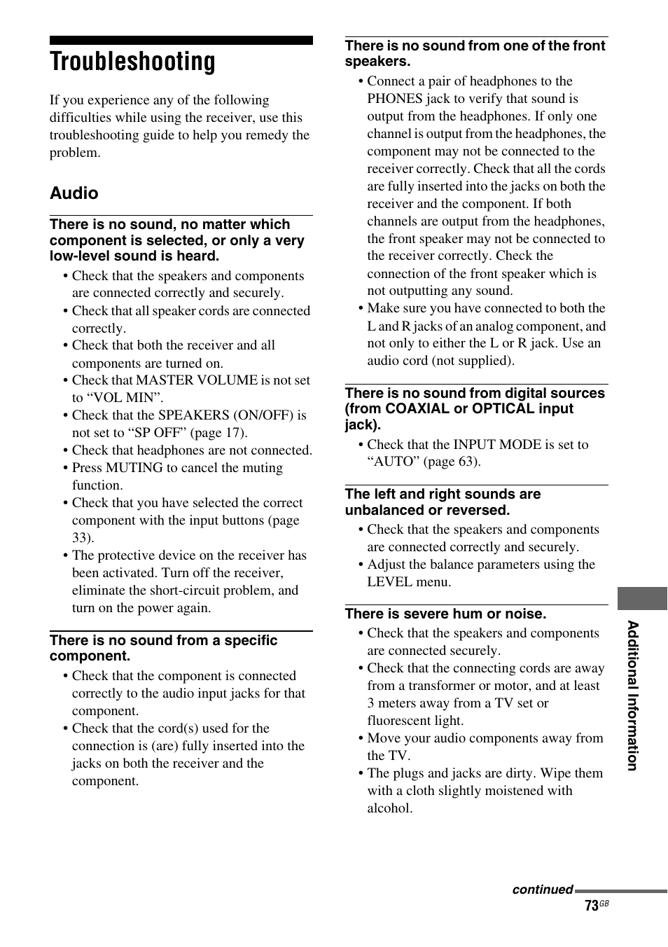 Troubleshooting | Sony HT-DDWG800 User Manual | Page 73 / 80