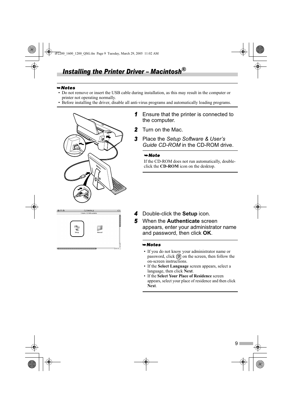 Installing the printer driver – macintosh | Sony iP1200 User Manual | Page 11 / 20