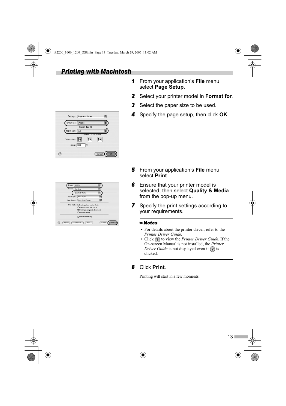 Printing with macintosh | Sony iP1200 User Manual | Page 15 / 20