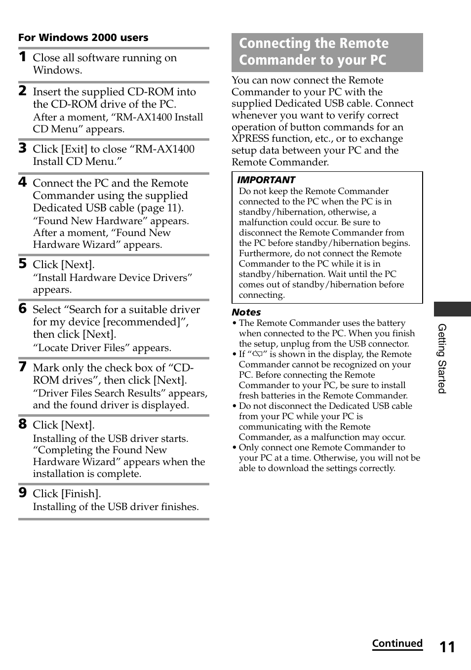 Connecting the remote commander to your pc, Connecting the remote commander, To your pc | Sony RM-AX1400 User Manual | Page 11 / 32