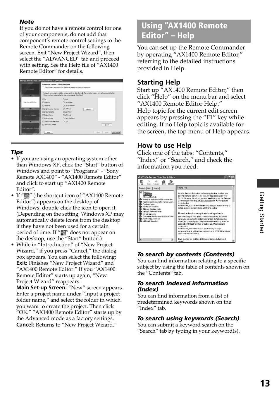 Using “ax1400 remote editor” - help, Using “ax1400 remote editor, Help | Using “ax1400 remote editor” – help | Sony RM-AX1400 User Manual | Page 13 / 32