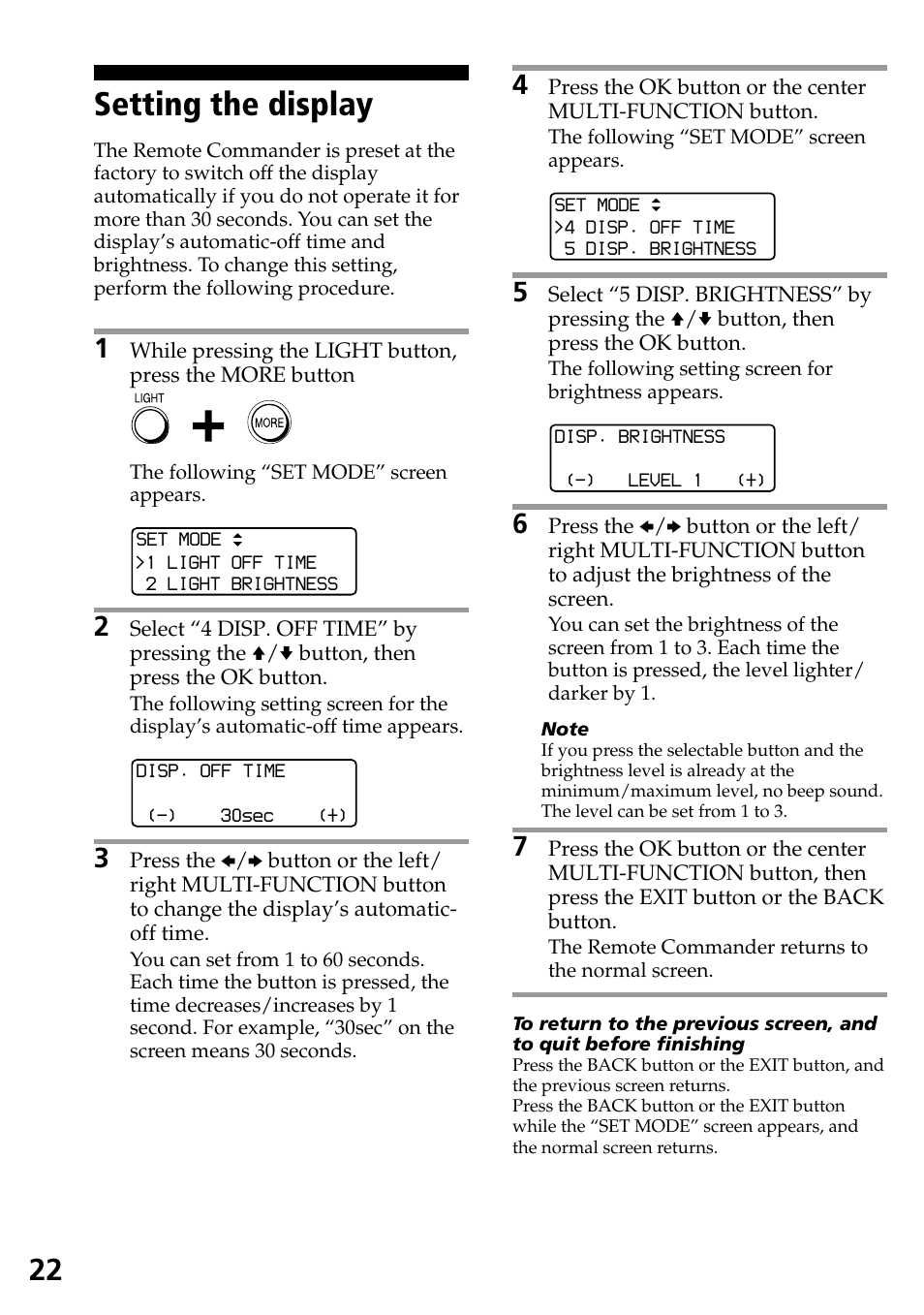 Setting the display | Sony RM-AX1400 User Manual | Page 22 / 32