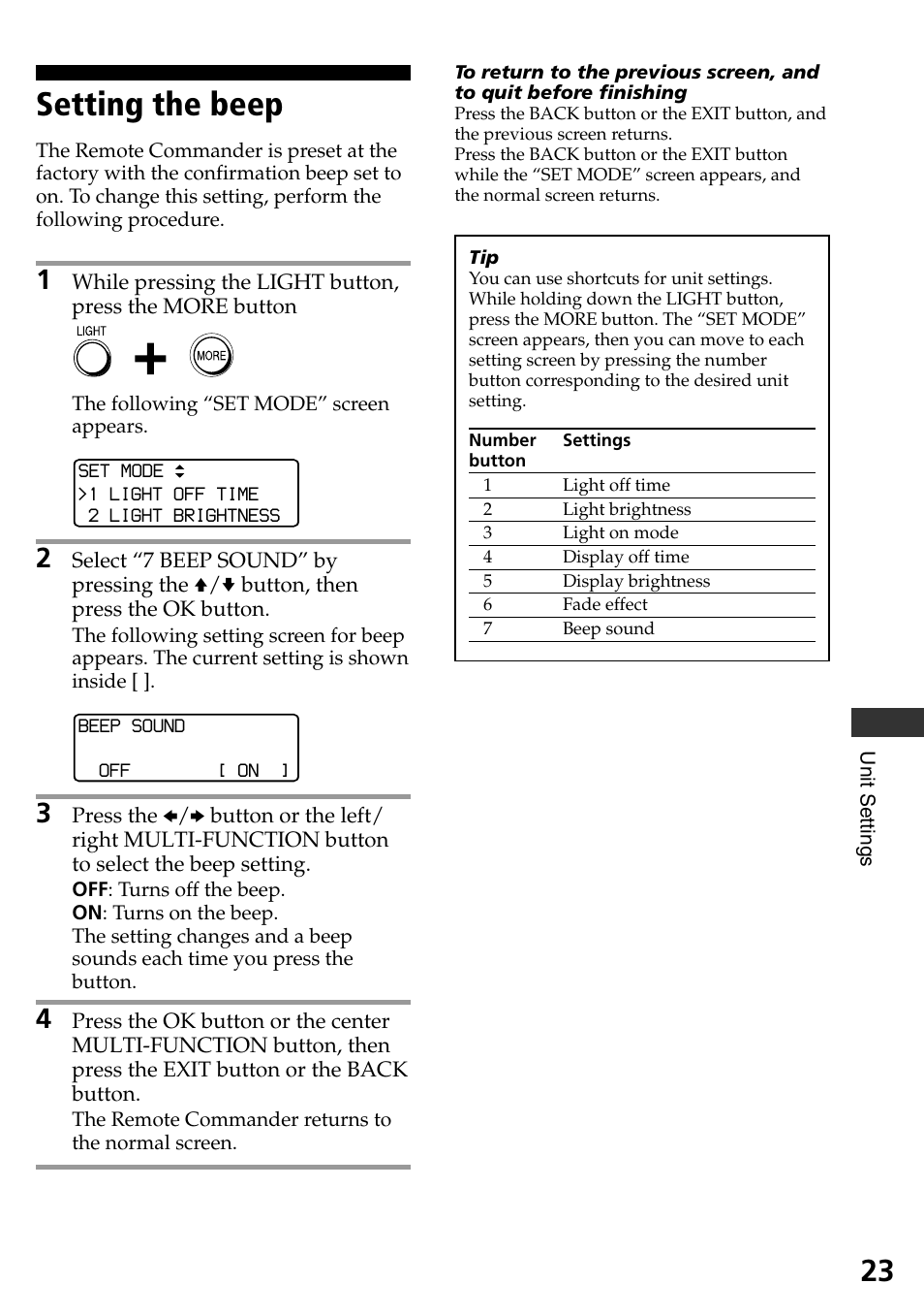 Setting the beep | Sony RM-AX1400 User Manual | Page 23 / 32