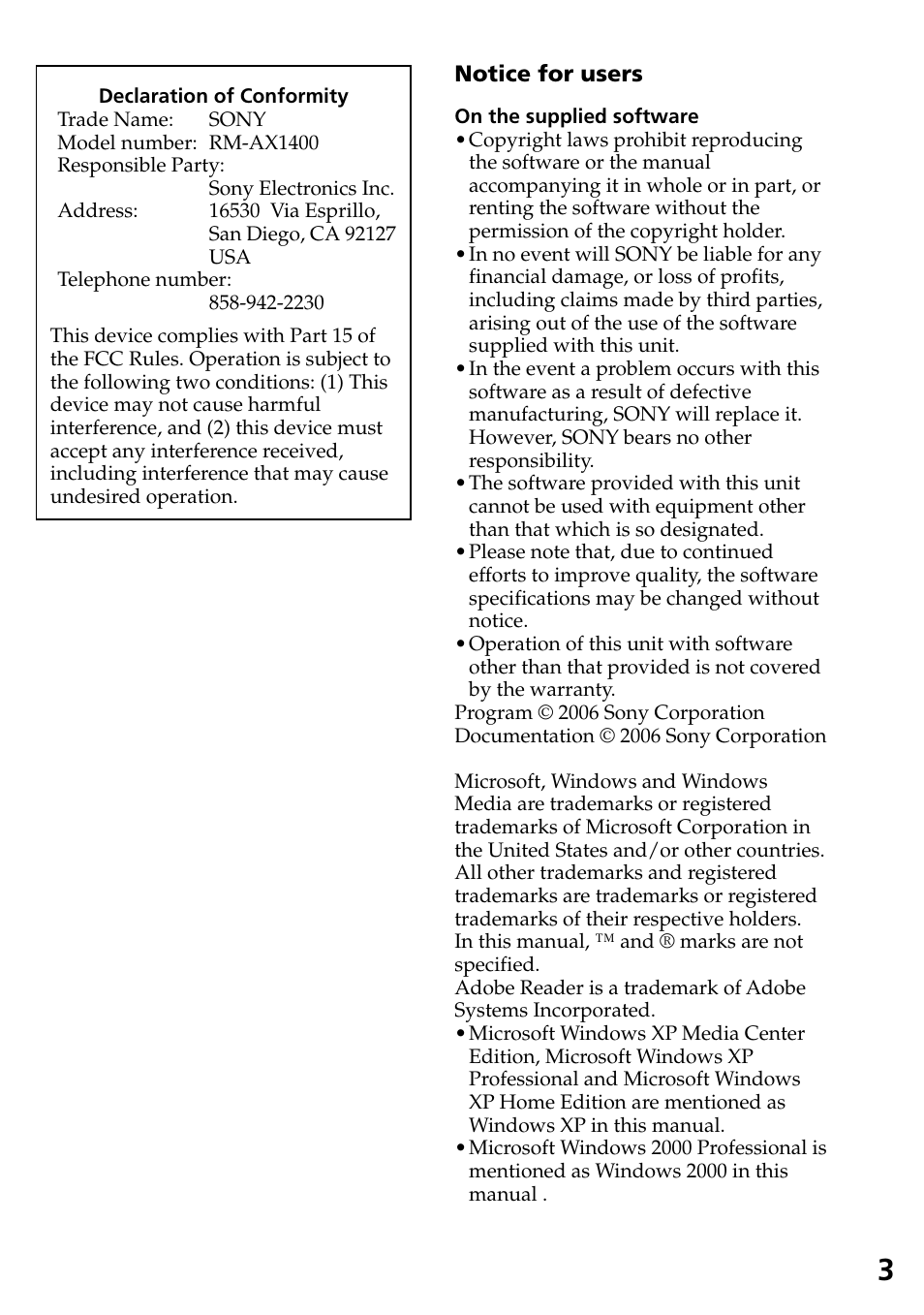 Sony RM-AX1400 User Manual | Page 3 / 32