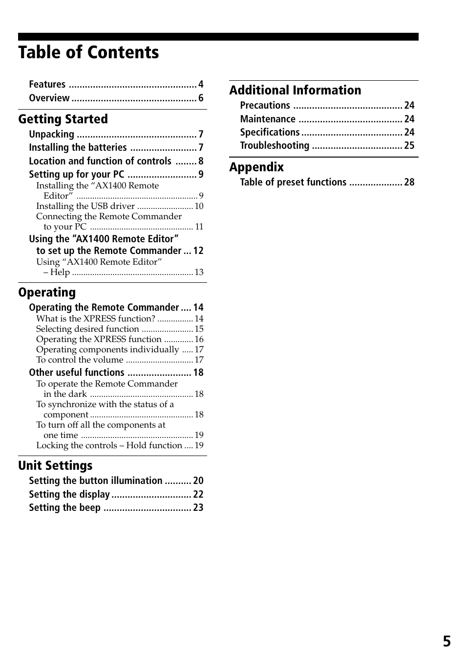 Sony RM-AX1400 User Manual | Page 5 / 32