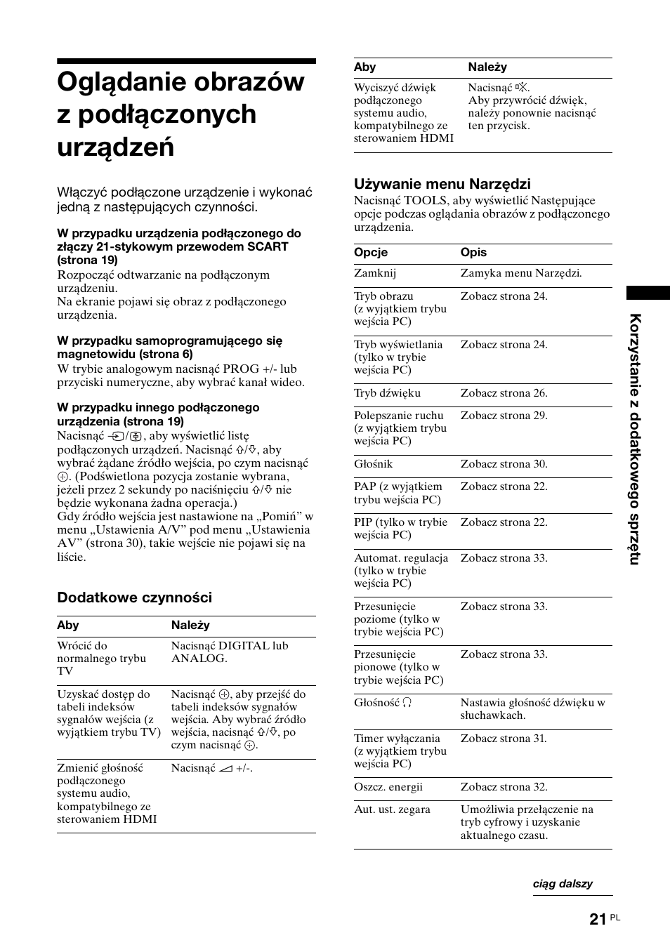 Oglądanie obrazów z podłączonych urządzeń | Sony Bravia KDL-32D3010 User Manual | Page 105 / 132