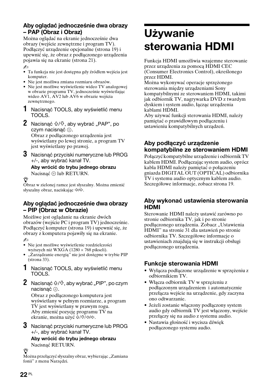 Używanie sterowania hdmi | Sony Bravia KDL-32D3010 User Manual | Page 106 / 132