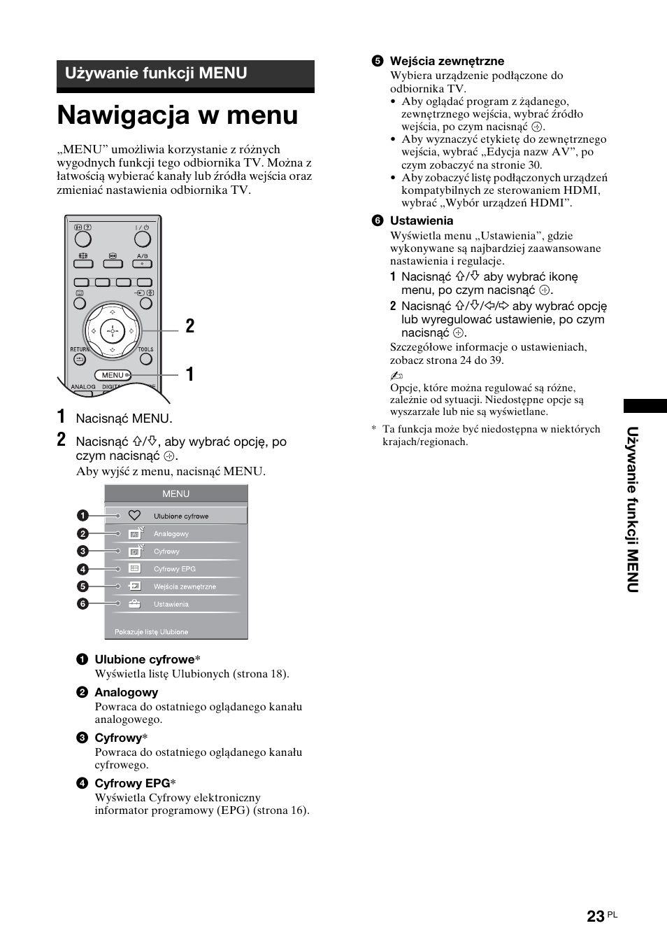 Używanie funkcji menu, Nawigacja w menu | Sony Bravia KDL-32D3010 User Manual | Page 107 / 132