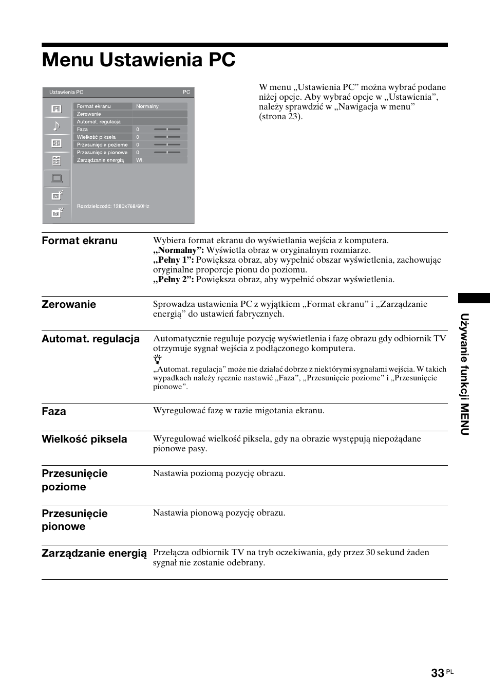 Menu ustawienia pc | Sony Bravia KDL-32D3010 User Manual | Page 117 / 132