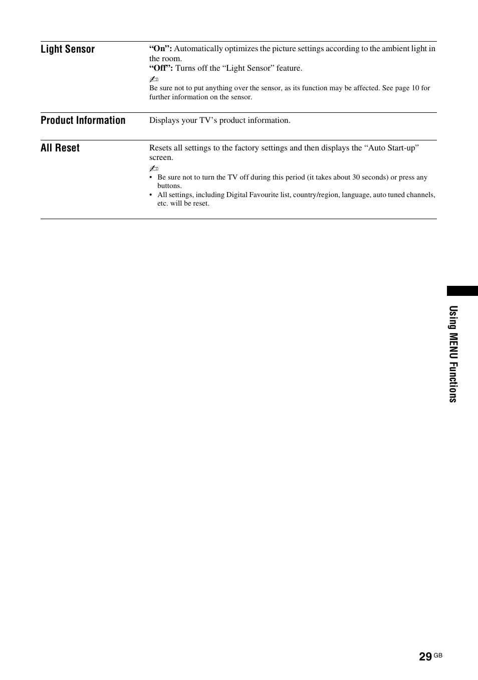 Sony Bravia KDL-32D3010 User Manual | Page 29 / 132