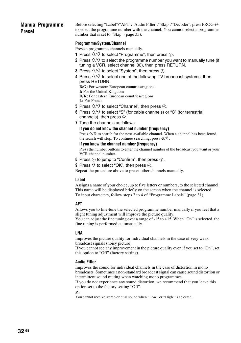 Sony Bravia KDL-32D3010 User Manual | Page 32 / 132