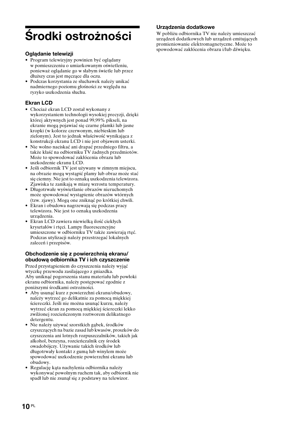 Środki ostrożności | Sony Bravia KDL-32D3010 User Manual | Page 94 / 132
