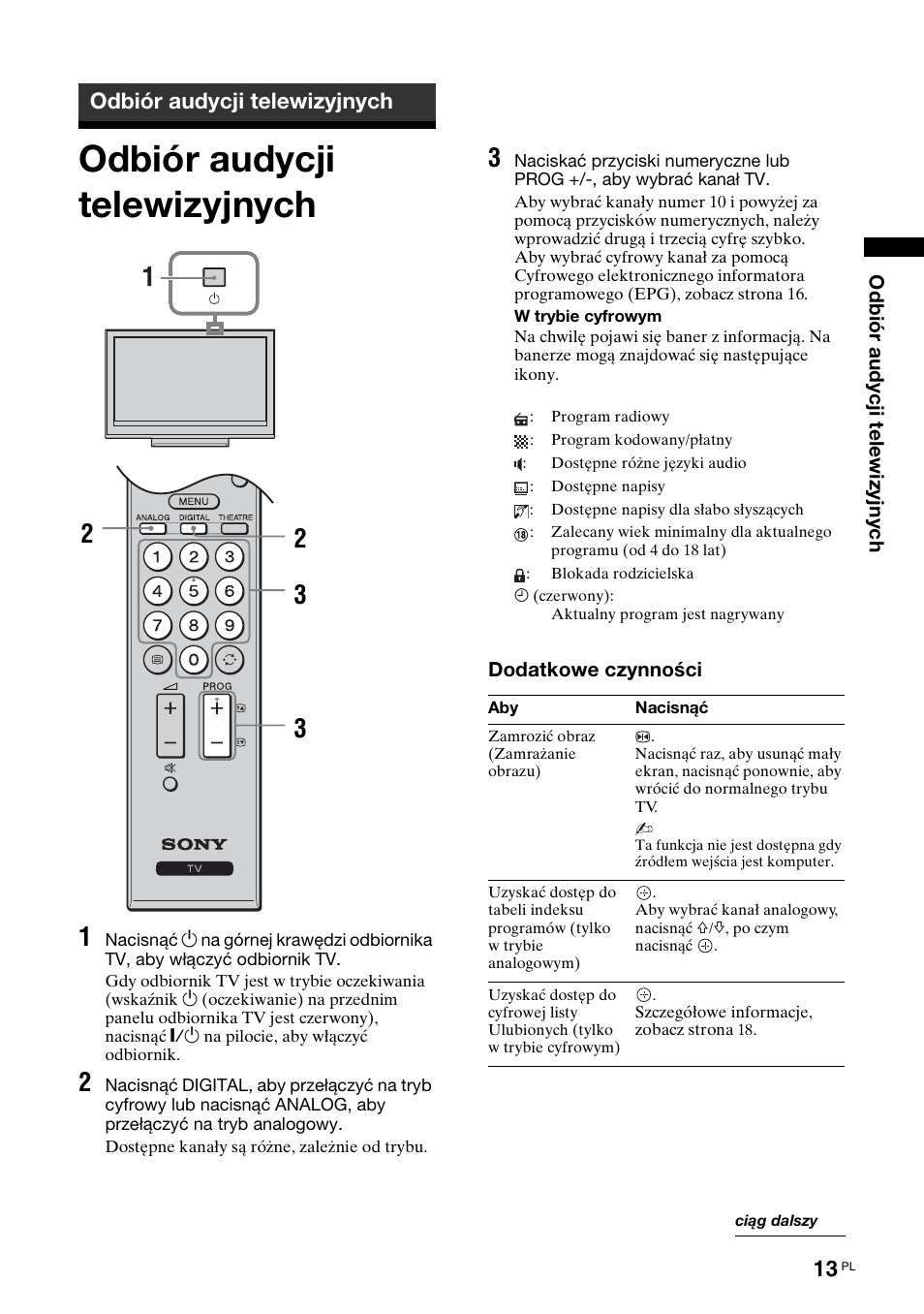 Odbiór audycji telewizyjnych | Sony Bravia KDL-32D3010 User Manual | Page 97 / 132