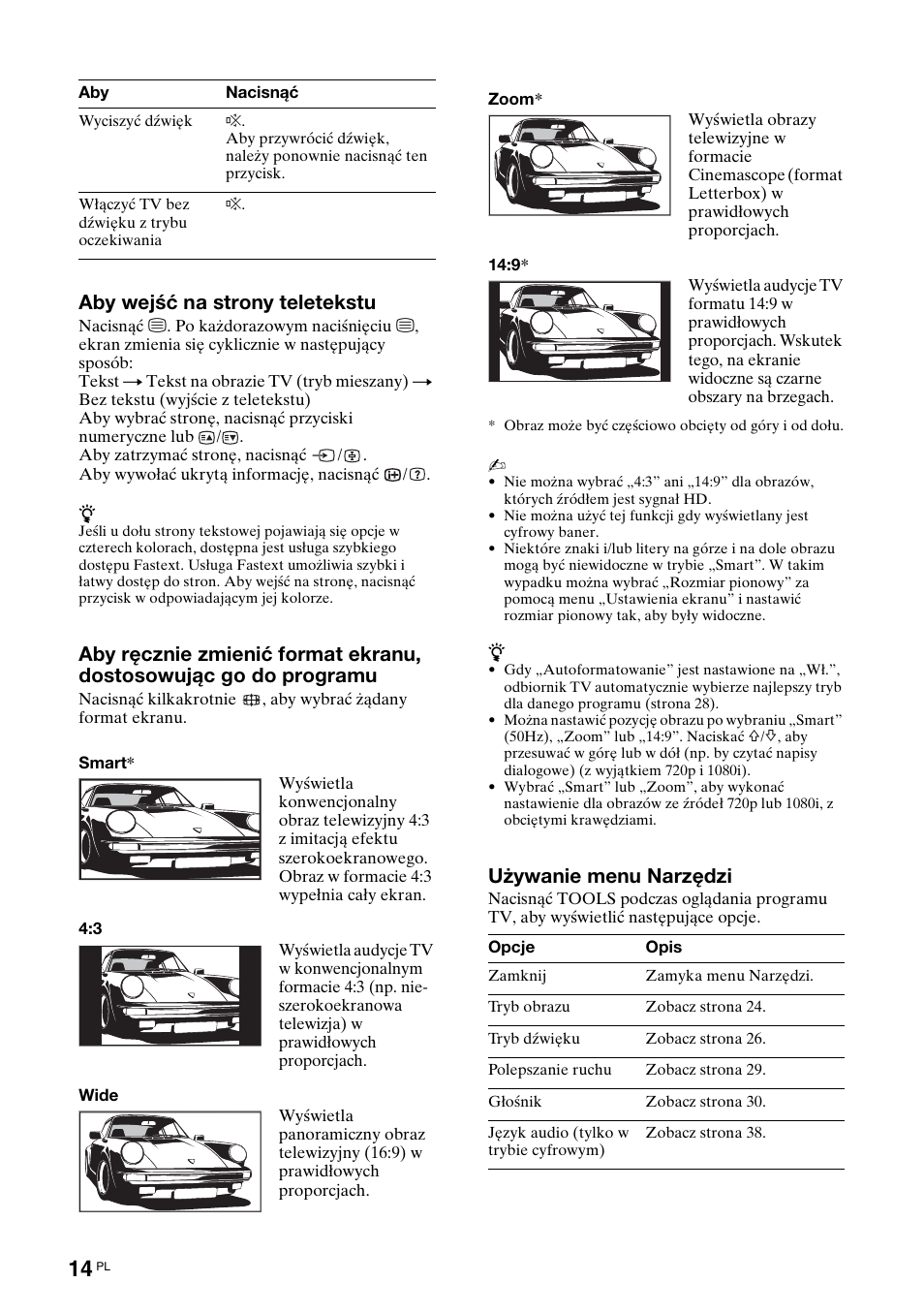 Aby wejść na strony teletekstu, Używanie menu narzędzi | Sony Bravia KDL-32D3010 User Manual | Page 98 / 132