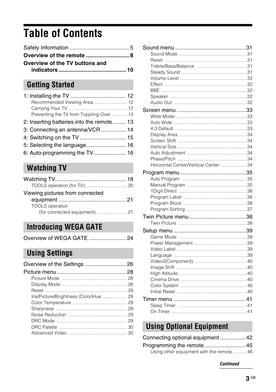 Sony KF-E42A10 User Manual | Page 3 / 60