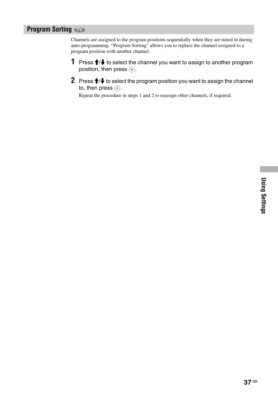 Program sorting, G (37) | Sony KF-E42A10 User Manual | Page 37 / 60