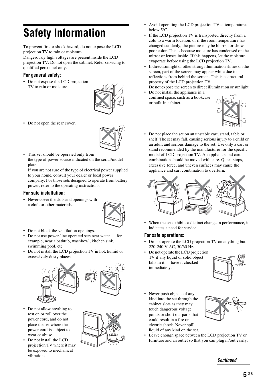 Safety information | Sony KF-E42A10 User Manual | Page 5 / 60