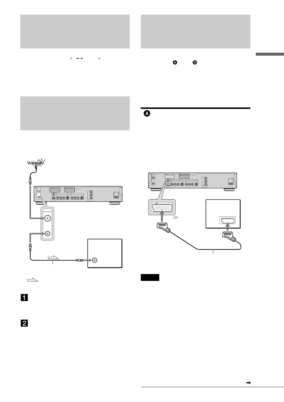 Step 1: unpacking, Step 2: connecting the aerial cable, Step 3: connecting the video cords | A connecting to a scart (euro av) input jack, Step 1: unpacking step 2: connecting the aerial, Cable, Step 3: connecting the video, Cords, Aconnecting to a scart (euro av) input jack, Basic hookups and s e ttings | Sony RDR-GX7 User Manual | Page 5 / 28
