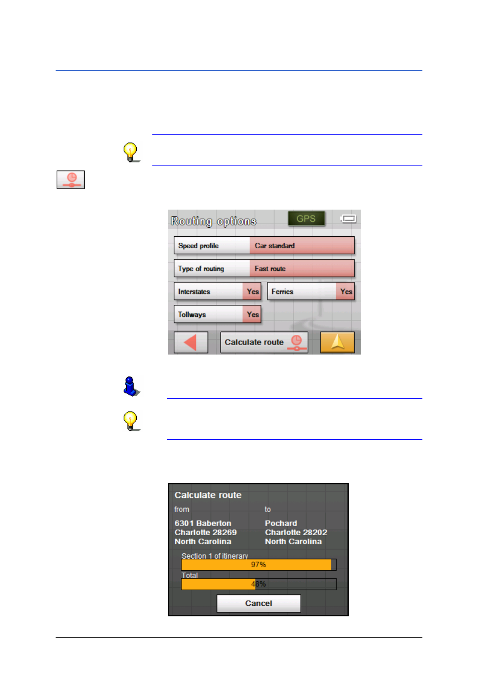 Calculating the route | Sony NV-U50 User Manual | Page 54 / 90